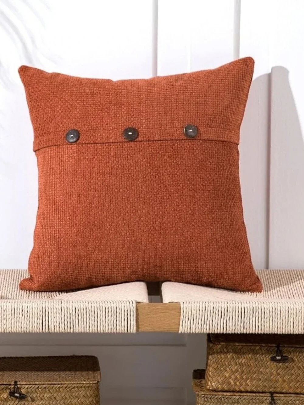 Set Of 2 Rust Orange Fall Autumn Ribbed Zipper Closure Pillow Covers, 17